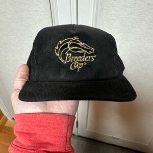 Vintage Breeders Cup Snapback Hat Corduroy 80s Cap Black Gold